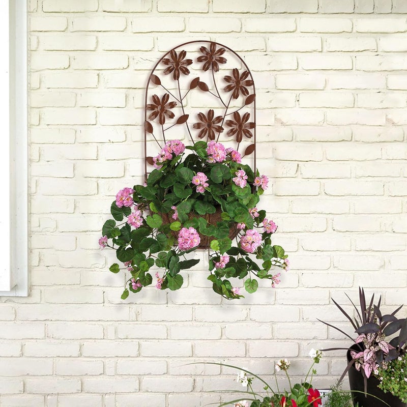 BAYN 2PKs Wall Hanging Planter Decor Art with Flower, Metal Wall Mounted Planters Indoor Outdoor Wall Planter for Succulent Herb Home Garden Yard - Image 5